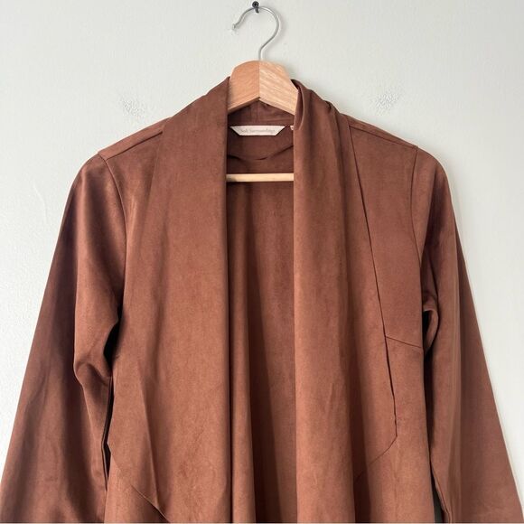 Soft Surroundings Shape Drape Faux Suede Brown Jacket Cardigan Size XS NWOT - Picture 6 of 11